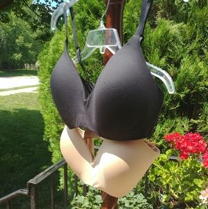Two, Calvin Klein, L, Wireless Bras, Black & Beige
